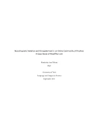 Sociolinguistic Variation and Enregisterment in an Online Community of Practice: a Case Study of Metafilter.Com