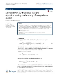 Solvability of a Q-Fractional Integral Equation Arising in the Study of an Epidemic Model Mohamed Jleli and Bessem Samet*