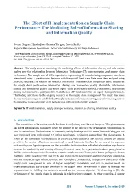 The Effect of IT Implementation on Supply Chain Performance: the Mediating Role of Information Sharing and Information Quality