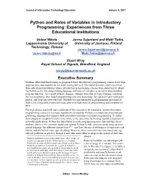 Python and Roles of Variables in Introductory Programming: Experiences from Three Educational Institutions