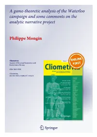 A Game-Theoretic Analysis of the Waterloo Campaign and Some Comments on the Analytic Narrative Project