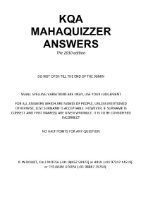 KQA MAHAQUIZZER ANSWERS ����2010��Dition� 