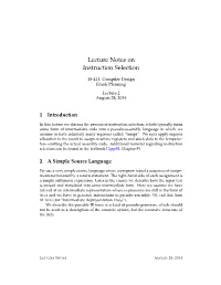 Lecture Notes on Instruction Selection