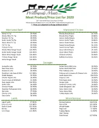 Meat Product/Price List for 2020