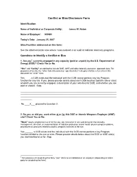 Non-Conflicted COB Disclosure Form for Multiple Sites, Radiation