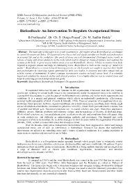 Biofeedback- an Intervention to Regulate Occupational Stress