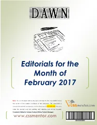 Editorials for the Month of February 2017