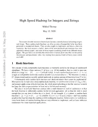 High Speed Hashing for Integers and Strings