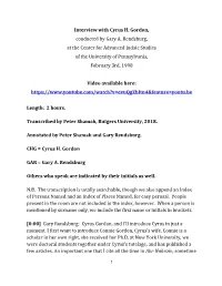 Interview with Cyrus H. Gordon, Conducted by Gary A