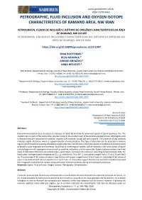 Petrographic, Fluid Inclusion and Oxygen Isotope Characteristics of Ramand Area, Nw Iran