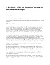 A Testimony of Grace from the Consultation of Bishops in Dialogue