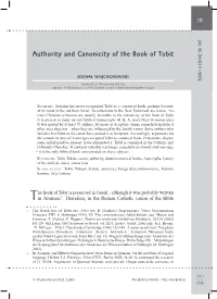 Authority and Canonicity of the Book of Tobit