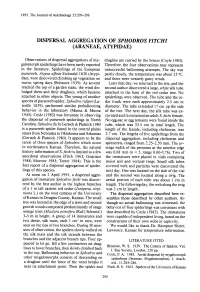 Dispersal Aggregation of Sphodros Fitchi (Araneae, Atypidae)