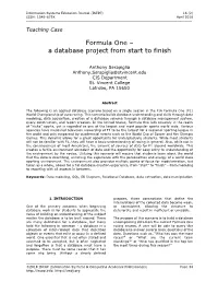 Formula One – a Database Project from Start to Finish