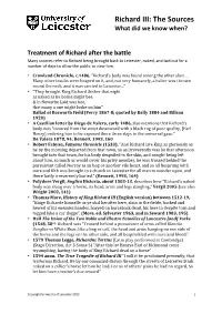 Richard III: the Sources What Did We Know When?