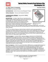 Spring Valley Formerly Used Defense Site, Washington DC, Fact Sheet