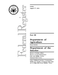 Wildland Interface Communities Within the Vicinity of Federal Lands That Are at High Risk from Wildfire; Notice