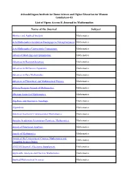Name of the Journal Subject List of Open Access E-Journal In