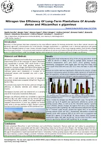 Nitrogen Use Efficiency of Long-Term Plantations of Arundo Donax and Miscanthus X Giganteus Research Funded by MAGIC Project (GA 727698)