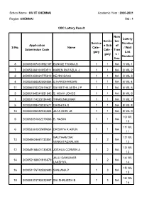 OBC Lottery Result School Name : KV IIT CHENNAI Academic Year : 2020