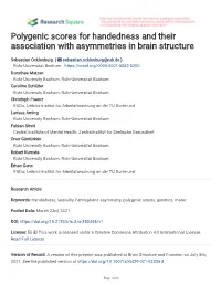 Polygenic Scores for Handedness and Their Association with Asymmetries in Brain Structure
