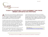 POVERTY and OPPORTUNITY: STATE GOVERNMENT TASK FORCES MEMBER COMPOSITION and OPERATIONS