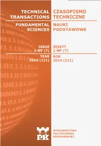 Technical Transactions Iss. 7. Fundamental Sciences Iss. 1-NP