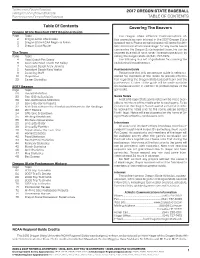 2017 OREGON STATE BASEBALL TABLE of CONTENTS Table Of