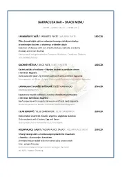 Barracuda Bar – Snack Menu