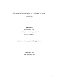 Photographic Authenticity and the Ontology of the Image 1