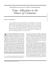 Time Allocation in the House of Commons T
