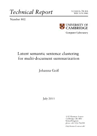 Latent Semantic Sentence Clustering for Multi-Document Summarization
