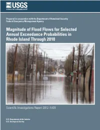 Magnitude of Flood Flows for Selected Annual Exceedance Probabilities in Rhode Island Through 2010