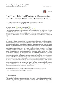 The Types, Roles, and Practices of Documentation in Data Analytics Open Source Software Libraries