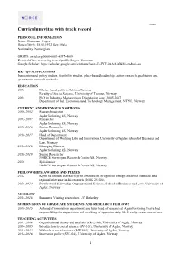 Curriculum Vitae with Track Record