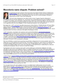 Macedonia Name Dispute: Problem Solved? Page 1 of 2