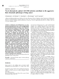 Novel Alternatively Spliced ADAM8 Isoforms Contribute to the Aggressive Bone Metastatic Phenotype of Lung Cancer
