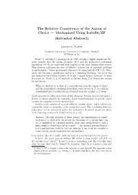 The Relative Consistency of the Axiom of Choice — Mechanized Using Isabelle/ZF (Extended Abstract)