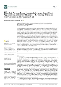 Thiolated-Polymer-Based Nanoparticles As an Avant-Garde Approach for Anticancer Therapies—Reviewing Thiomers from Chitosan and Hyaluronic Acid