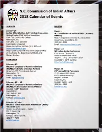 2018 Calendar of Events