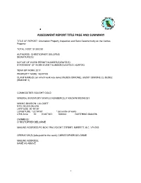 Assessment Report Title Page and Summary
