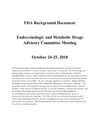 FDA Background Document Endocrinologic and Metabolic