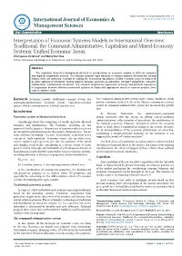 Interpretation of Economic Systems Models in International Overview