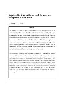 Legal and Institutional Framework for Monetary Integration in West Africa