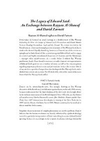 The Legacy of Edward Said: an Exchange Between Rayyan Al-Shawaf and David Zarnett
