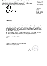 The OSCE Secretariat Bears No Responsibility for the Content of This Document and Circulates It Without Altering Its Content. Th