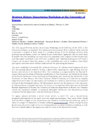 Western History Dissertation Workshop at the University of Kansas