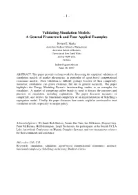 1- Validating Simulation Models: a General Framework and Four