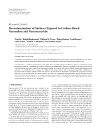 Decontamination of Surfaces Exposed to Carbon-Based Nanotubes and Nanomaterials