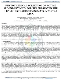 Phytochemical Screening of Active Secondary Metabolites Present in the Leaves Extracts of Sterculia Foetida Linn